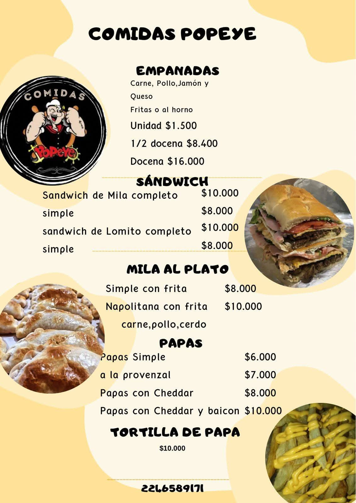 Comidas Popeye - Casas de comidas en Mar del Tuyu | La Plata